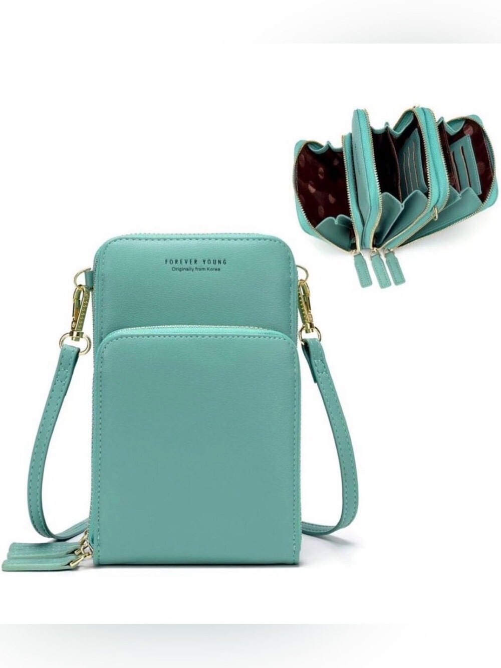 Forever Young Teal Crossbody Shoulder Strap and Wristlet Bag